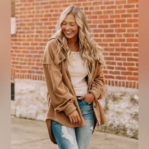 La Miel Sunset Fleece Shacket for Women in Taupe